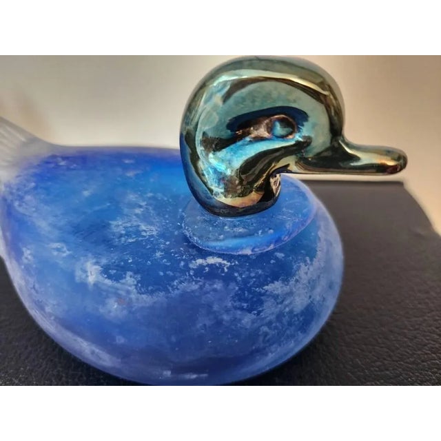 Metal 1970s Frosted Murano Glass & Silverplate Blue Bird Figurine, Signed For Sale - Image 7 of 12