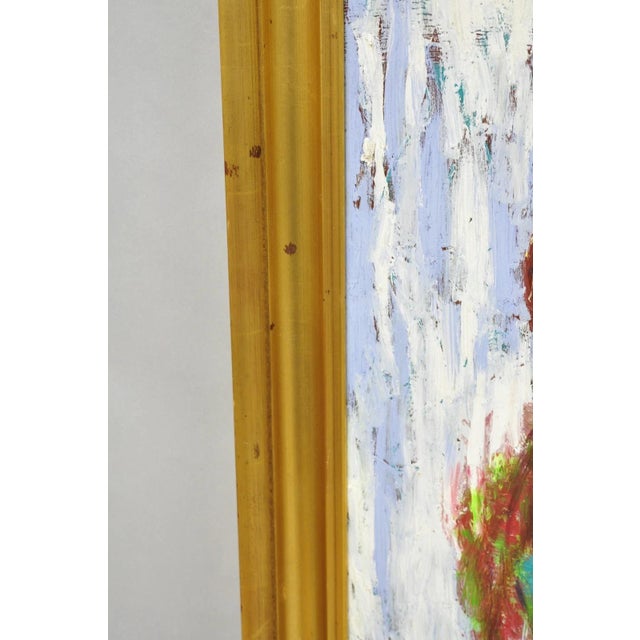 Large Impressionist Style Young Woman in Field Oil on Wood Board Framed Painting For Sale - Image 11 of 15