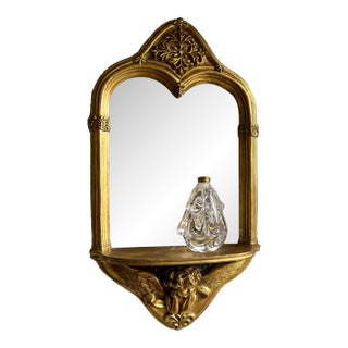Italian Rococo Revival Gilt Wood Mirror With Shelf, C. 1960s 22" For Sale