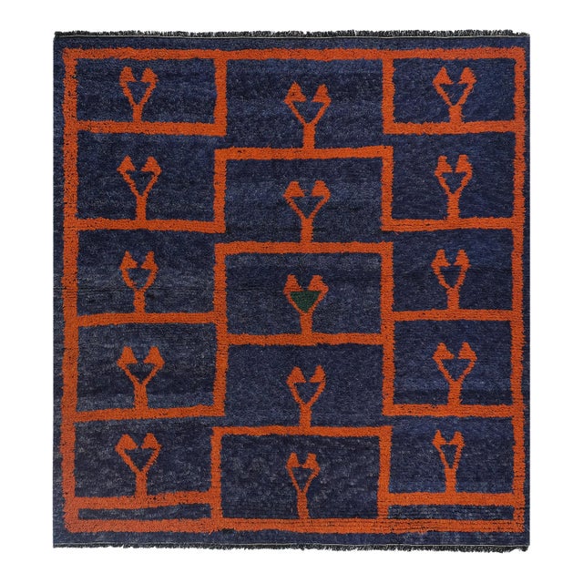 1960s Vintage Navy Blue Turkish Shaggy Rug 6' X 9'2'' For Sale