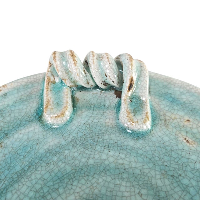 Ceramic Handmade Studio Pottery Ceramic Turquoise Crackle Glaze Platter 10” For Sale - Image 7 of 7