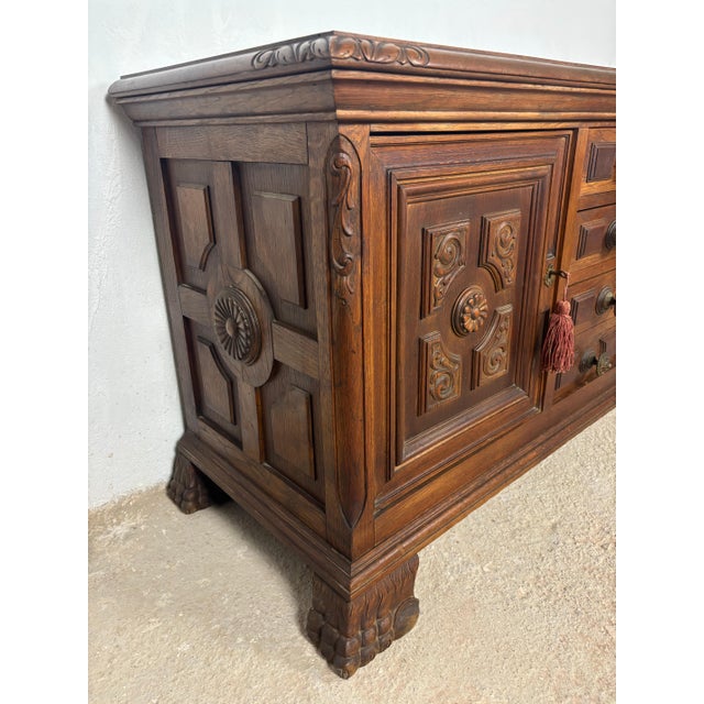 20th Century Spanish Renaissance Style Oak Low Sideboard For Sale - Image 11 of 13