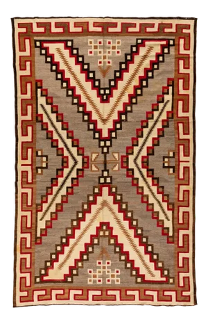 1920s-1930s Native American Navajo Style Large Geometric Grey Ivory Rug