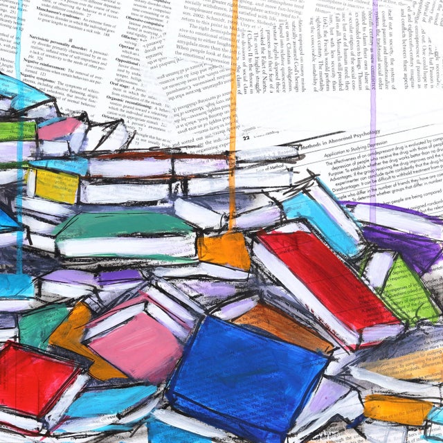 Relativity of Knowledge - Vibrant Colorful Mixed Media Surrealist Figurative Original Artwork by Robert Lebsack For Sale - Image 4 of 9