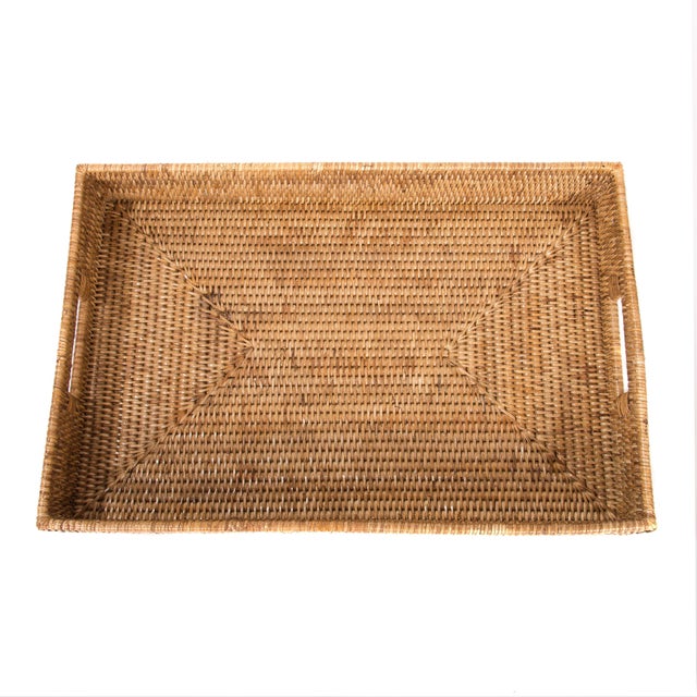 Boho Chic Artifacts Rattan Rectangular Tray For Sale - Image 3 of 5