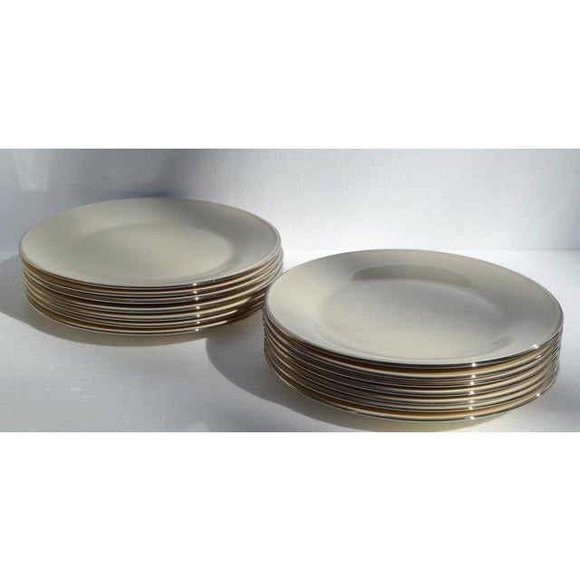 Vintage Lenox Special Porcelain Beige Dinner Plates Silver Trim - Set of 14 For Sale In Miami - Image 6 of 16