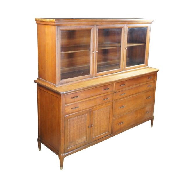 Mid-Century Modern Mid Century Modern Boho Chic Mahogany Buffet & Hutch Bookcase Display Cabinet For Sale - Image 3 of 16