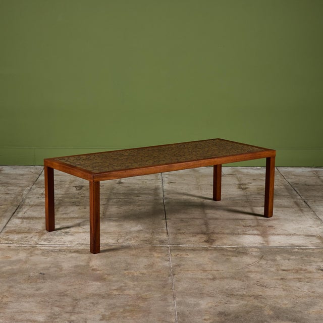 Wood Gordon & Jane Martz Green Speckle Glazed Coin Tile Coffee Table For Sale - Image 7 of 15
