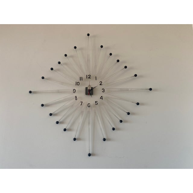 Transparent Large Vintage Lucite Starburst Wall Clock For Sale - Image 8 of 16