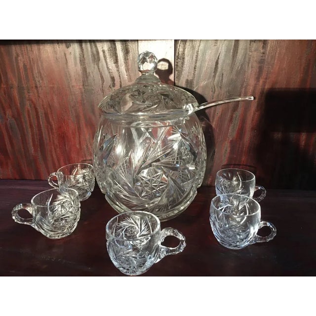 Hand-Cut Crystal Vase Set with Lid and 5 Cups, 1970s, Set of 8 For Sale - Image 12 of 12