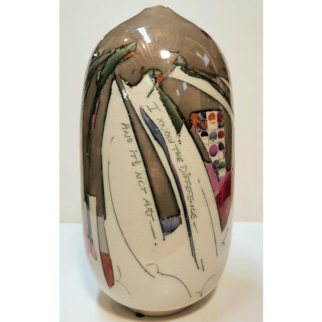 1980s Modern Polychrome Ceramic Vase For Sale - Image 5 of 5