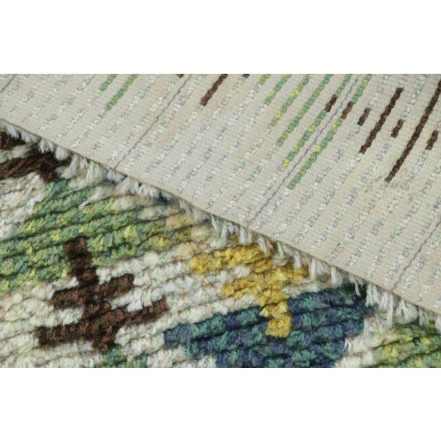 Cream Vintage Swedish Rya Runner With Teal and Green Geometric Design - Rug & Kilim For Sale - Image 8 of 9