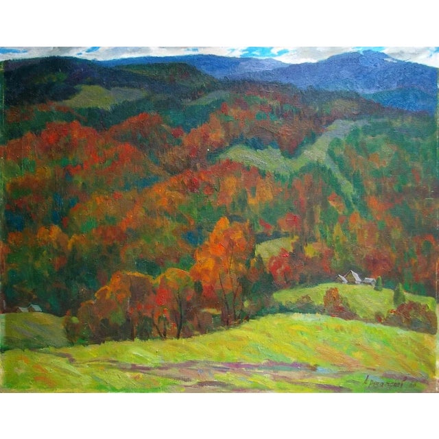 Mountain Landscape Antique Oil Painting Original Soviet Art Ukrainian Artist Artamonov a.m. 80-100 1966 For Sale