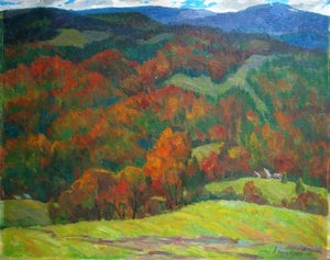 Mountain Landscape Antique Oil Painting Original Soviet Art Ukrainian Artist Artamonov a.m. 80-100 1966
