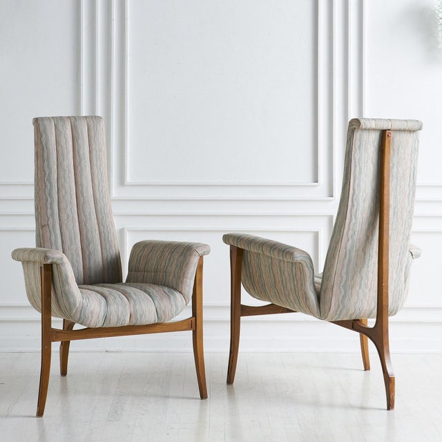 Pair Of Mid Century High Backed Tri Legged Chair Chairish