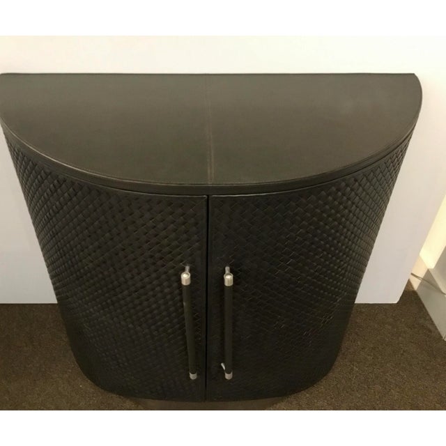 Modern Studio A Home Modern Smokey Black Leather Milan Demi Lune Table For Sale - Image 3 of 8