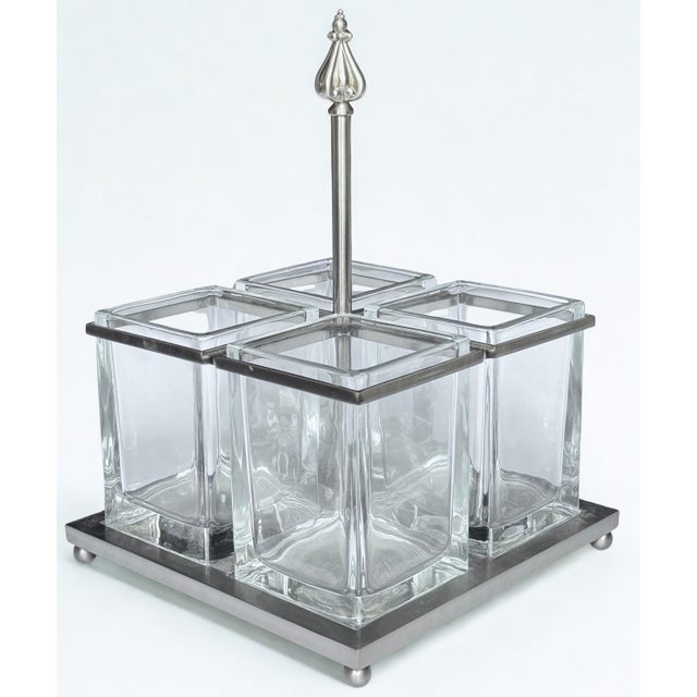 Vintage Pewter Tone Four Well Flatware Caddy For Sale - Image 12 of 15