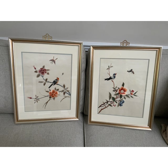 1970s Vintage Framed Asian Hand Embroidered Silk Art For Sale - Image 12 of 13