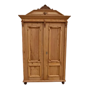 Pine Two Door Armoire With Removable Cartouche
