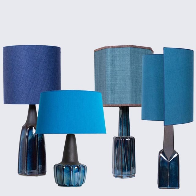 Lamps with New Silk Blue Lampshade by René Houben for Soholm, 1960s, Set of 2 For Sale - Image 6 of 8