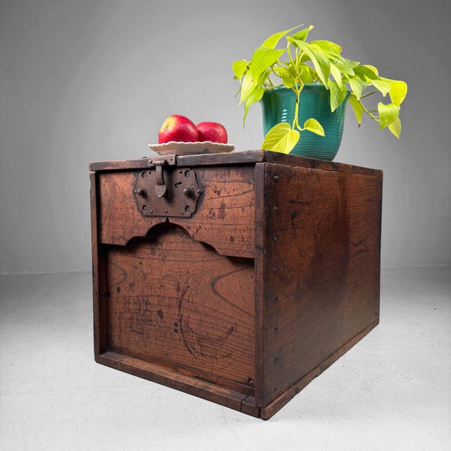 Characterful, large Japanese zenibako – a traditional wooden chest that once stood at the entrance of shops or inns in the...