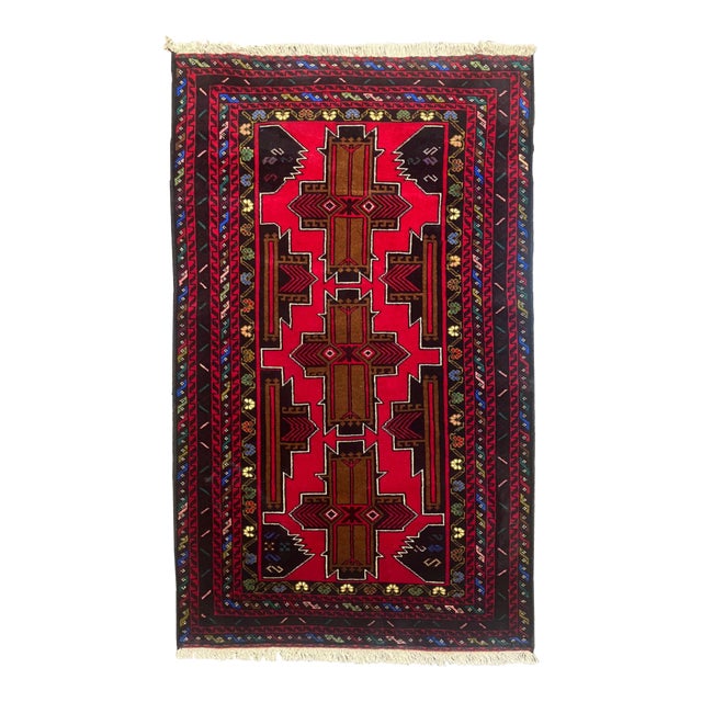 Hand-Knotted Baluch Geometric Rug 2'6" X 4'8" For Sale
