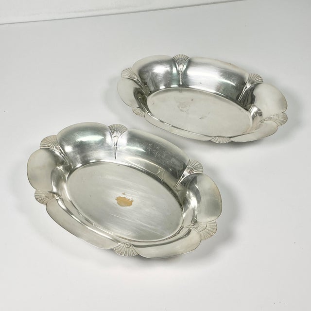 Early 20th C Antique English Art Deco Fan Motif Oval Silverplate Serving Bowls - A Pair For Sale - Image 10 of 13