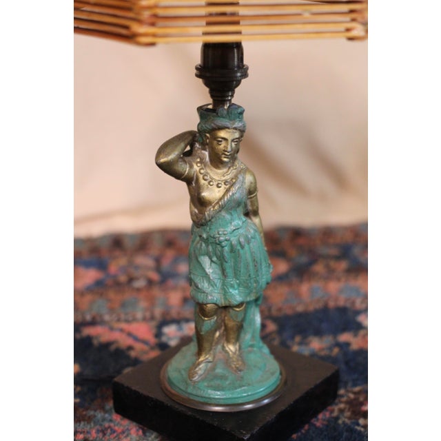 Late 19th Century Eclectic Bronze Woman Lamp With Popsicle Stick Shade For Sale - Image 16 of 17