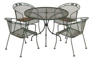 Wrought Iron Vintage Round Patio Table And Four Chairs Set