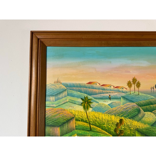 1990s 1990's Vintage Haitian Folk Art Landscape Oil Painting by Camille Torchon For Sale - Image 5 of 11
