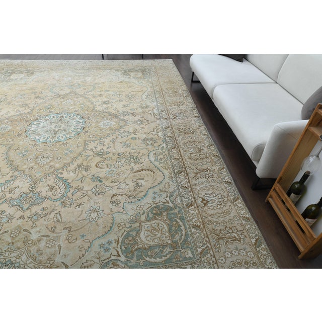1970s 1970s Vintage Persian Handmade Wool Cotton Beige Area Rug For Sale - Image 5 of 11