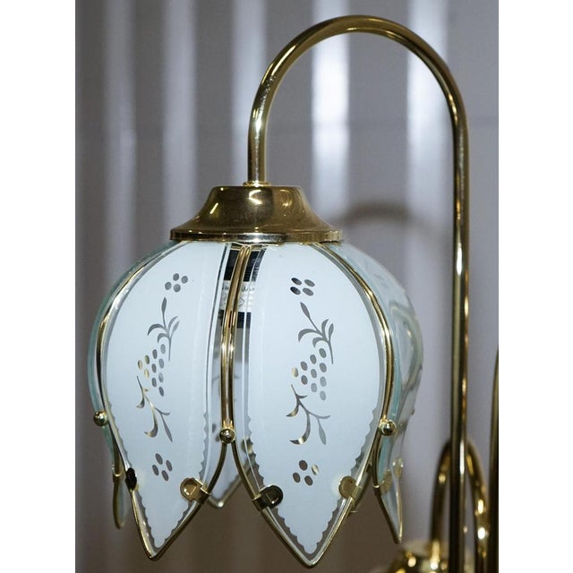 Mid-Century Hollywood Regency Brass and White Glass Tulip Floor Lamp For Sale - Image 6 of 11