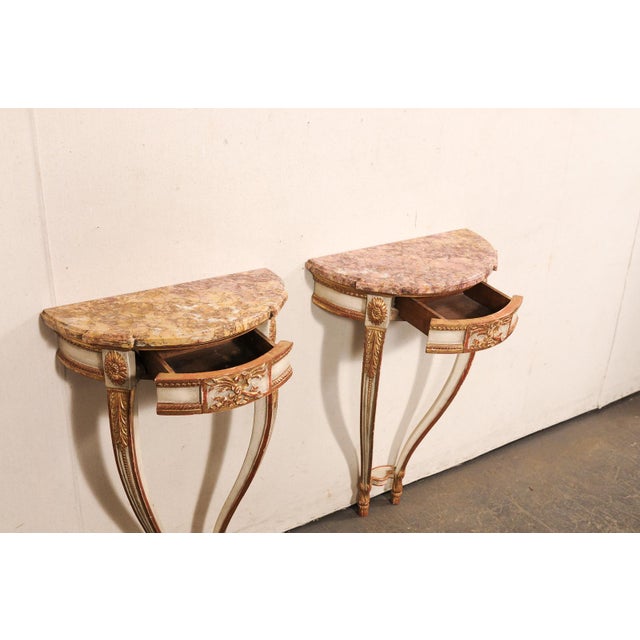 Mid 20th Century Petite Demi-Lune French Wall-Mount Consoles - A Pair For Sale - Image 4 of 11