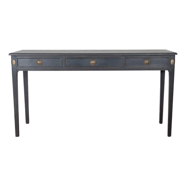 Midcentury Painted Console Table with Drawers and Brass Details, circa 1960 For Sale