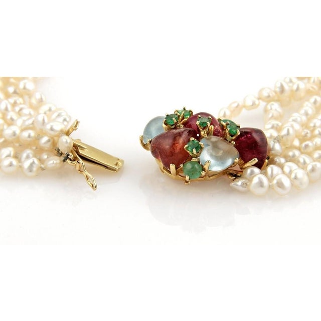 Mid 20th Century Pearls & Gems 14k Yellow Gold Multi Strand Necklace For Sale - Image 4 of 5
