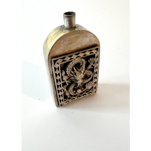 Chinese Patinated Silver Chinese Repousse Dragon Perfume Bottle For Sale - Image 3 of 8