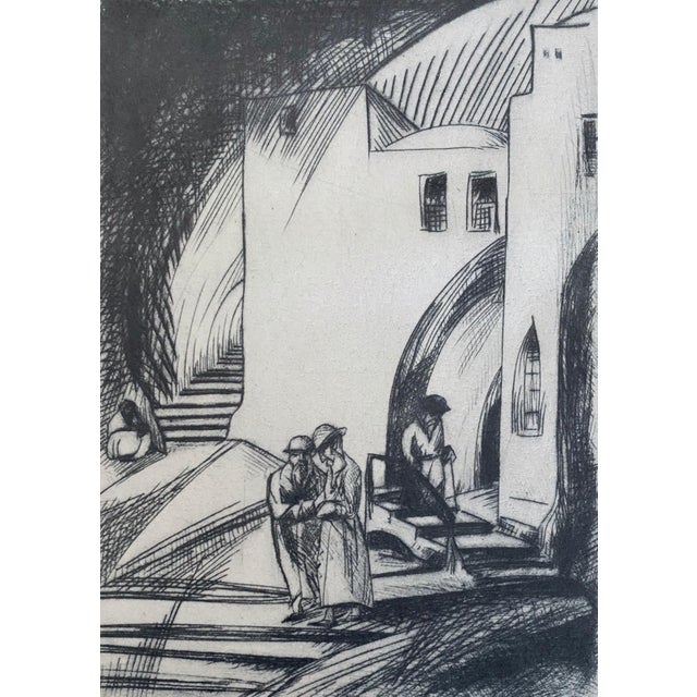 Isaac Lichtenstein 1, Bezalel School Jerusalem Israeli Judaica Etching - Street For Sale