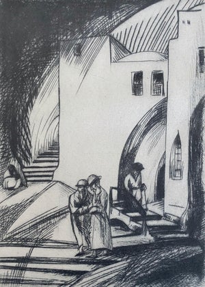 Isaac Lichtenstein 1, Bezalel School Jerusalem Israeli Judaica Etching - Street