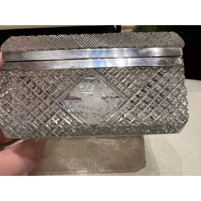 Fine Hawkes Cut Crystal & Sterling Silver Ornithological Motif Box For Sale - Image 9 of 11