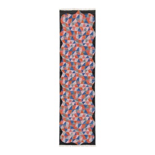 Modern Abstract Geometric Flat-Weave Kilim Wool Runner by Apadana For Sale