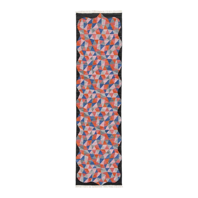 Modern Abstract Geometric Flat-Weave Kilim Wool Runner by Apadana For Sale
