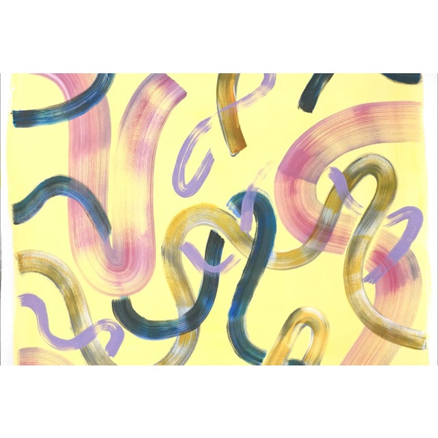 Contemporary "Eggshell Yellow Curls" Contemporary Abstract Triptych Watercolor Painting by Natalia Roman - Set of 3 For Sale - Image 3 of 11