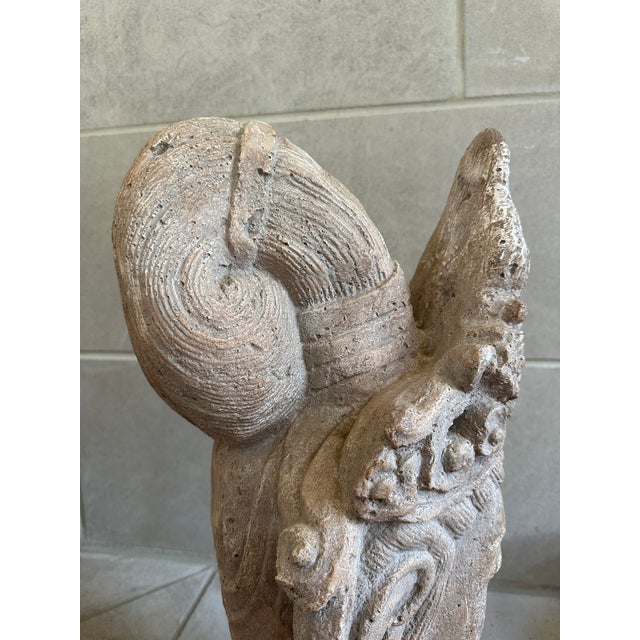 Tan Large Stone Guanyin Buddhist Sculpture For Sale - Image 8 of 9