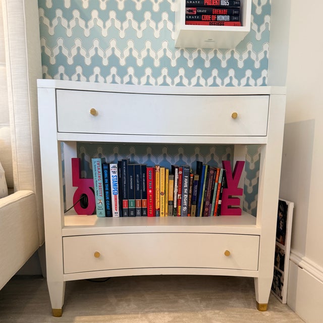 White Modern History Concave Two Drawer Nightstand For Sale - Image 8 of 9