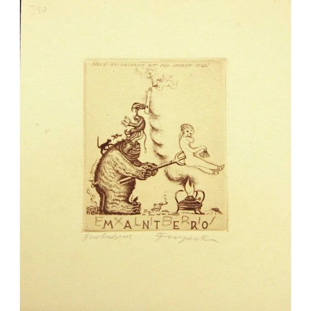 Ex Libris Mantero - Original Etching by M. Fingesten - Early 1938 1938 For Sale