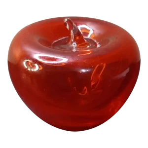 1980s Murano Made in Italy Red Art Glass Apple Paperweight
