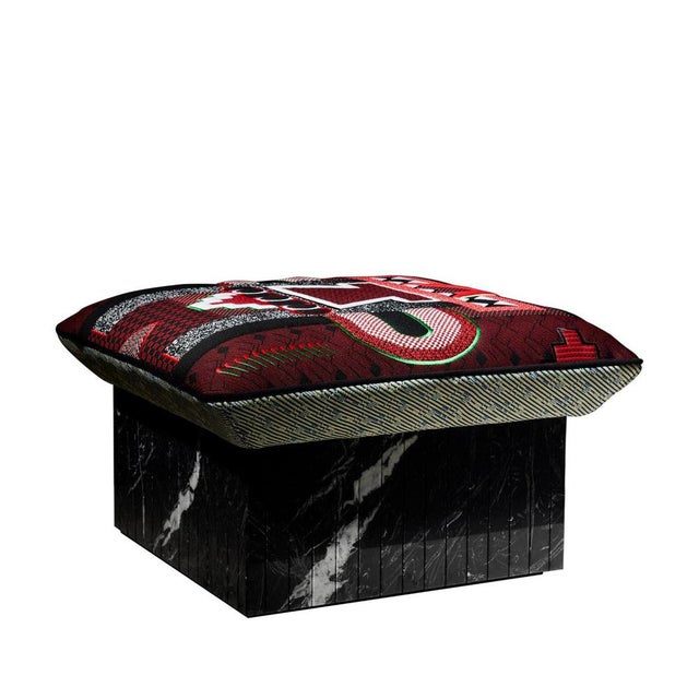 Hopi Ottoman red pattern by Marta Bakowski Dimensions:D65 x W65 x 44 cm Materials: Marble and fabric. May be available...
