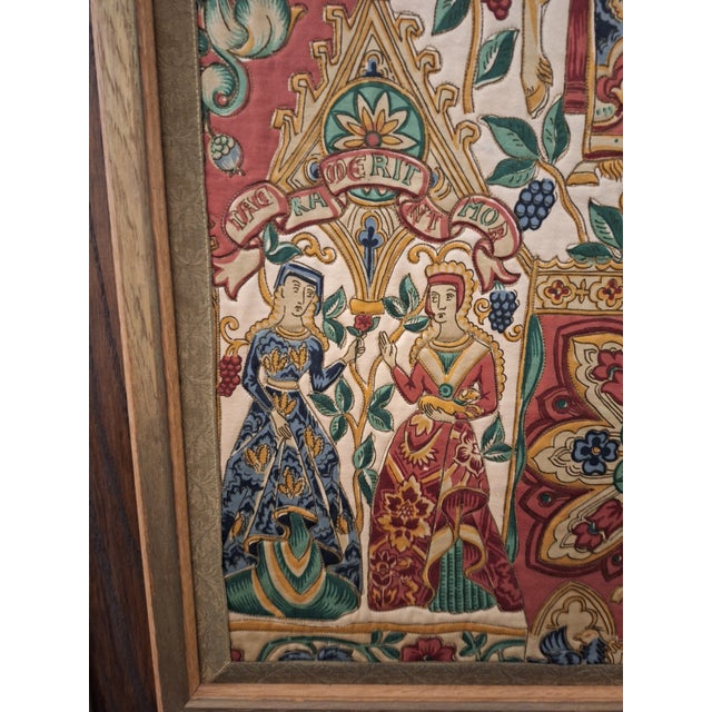 Vintage Hand Painted on Silk Woven with.gold Thread Embroidery For Sale - Image 13 of 15