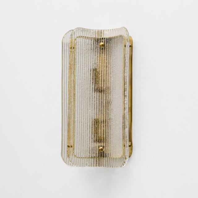 Curved Clear Ribbed Murano Glass and Brass Wall Sconces, 2000, Set of 2 For Sale - Image 4 of 9