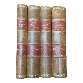 Antique Leather Books - Trois Lund Historiske Fortellinger - 4 Books - 1840s For Sale
